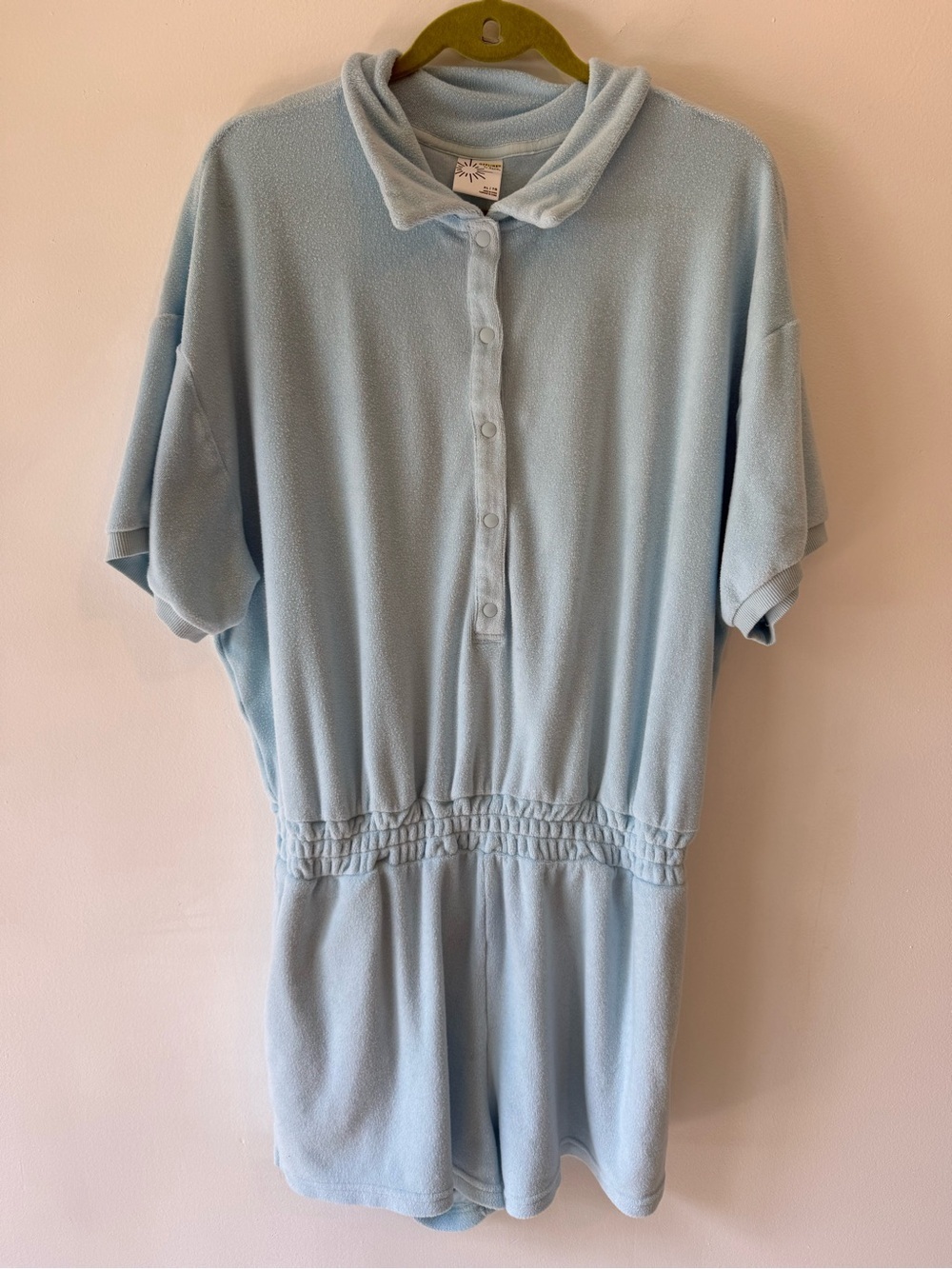 Offline by Aerie Summer Lights Terry Romper Blue Collared Lounge XL Soft Cute
